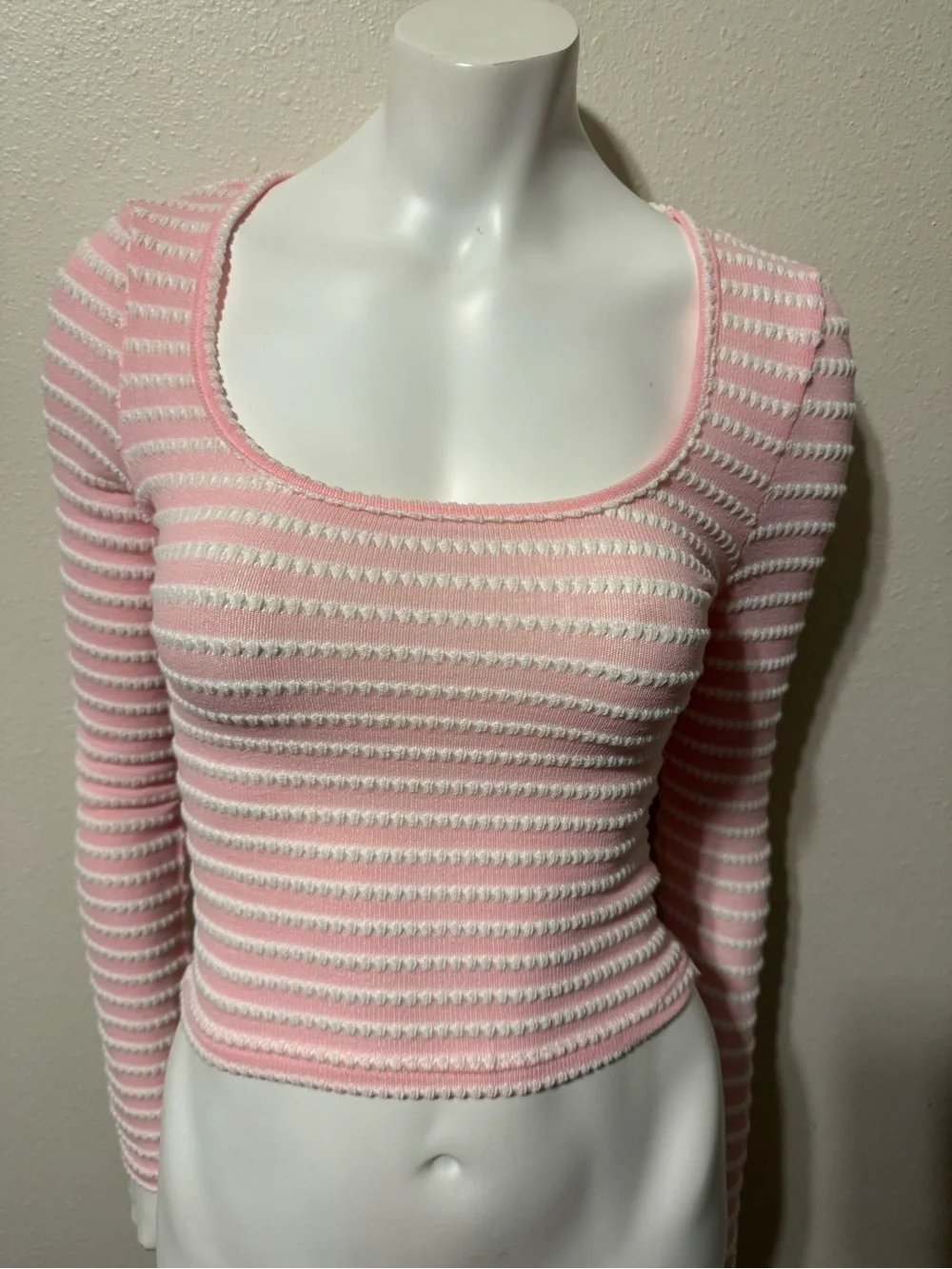 SHEIN Pink and White Striped Scoop Swim Coverup
